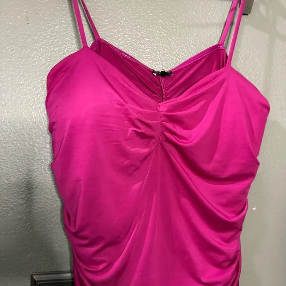 Express Body Contour Hot fuchsia Pink Ruched Cami Bodysuit Tank Top Valentine’s